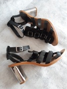 Zara Basic buty sandały 41 czarne paski srebrny słupek modne boho vintage