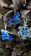 Ozdoba choinkowa 3szt zestaw konik auto i sniezynki z żywicy 