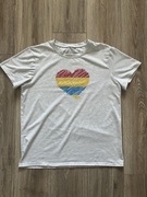 biały t-shirt z kolorowym sercem L