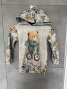 Nowa szara bluza dziecięca z kapturem i misiem 110 hand made