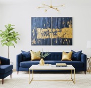 Duży dyptyk w abstrakcyjnym stylu 2X 50x70cm granatowo zielono złoty 