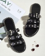 CZARNE KLAPKI Z KLAMRĄ ĆWIEKI PŁASKI OBCAS rozm. 39,5 (B017) 