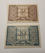 Księstwo Monako 1946 - 5 F + 20 F - Cięty -  Z Klejem 