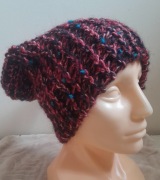 Czapka handmade beanie unisex melanż czerwień grafit ciepła