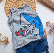 Podkoszulka bawełna wiskoza 98 szara z rekinem rekin bluzka koszulka