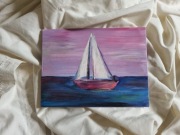 Obraz łódki malowany akrylami