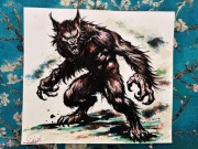 Oryginalny rysunek – Wilkołak – tusz / akwarela – podpis autora 