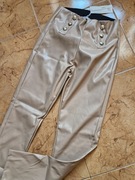 Legginsy , spodnie woskowane Megi beżowe , złote guziki S/M, modelujące
