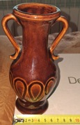 Brązowy ceramiczny wazon, ozdoba PRL