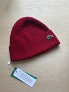Lacoste wełniana czapka prążkowana wełna 