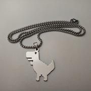 Naszyjnik T-Rex Pixel Art Srebrny Łańcuszek Gracz Gamer Retro