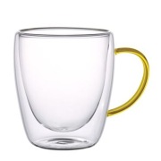 Szklanka MG HOME Renza 330 ml DOUBLE WALL Gładka z uchwytem żółte ucho