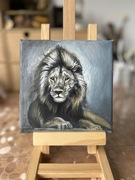Obraz akryl Szary Lew, oryginalne malarstwo, mały obraz naścienny