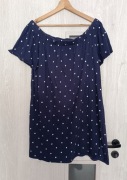 Sukienka hiszpanka w groszki odkryty dekolt i ramiona granatowy H&M roz. L