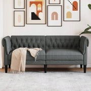 Sofa Chesterfield, dwuosobowa, ciemnoszara, obita tkaniną Vida
