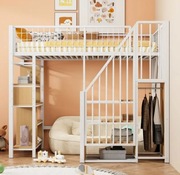 Wielofunkcyjne Łóżko Piętrowe Antresola 90 x 200 cm z Półkami i Schodami 