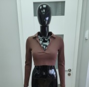 Bluzka krótka brązowa Zara S 36 długi rękaw elastyczna prążek 