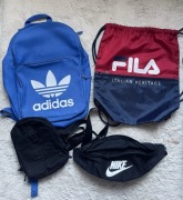 Zestaw 4 sztuki plecak Adidas nerka Nike torebka 4F worek Fila z defektami 