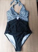 Strój kąpielowy z głębokim dekoltem, modelujący brzuch, czarny, push up, M