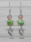 Kolczyki Różowa wstążka nadzieja Agat różowy Jaspis zielony, Handmade