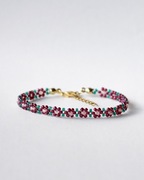 Bransoletka w kwiaty ręcznie wykonana, ciemny róż, malinowy