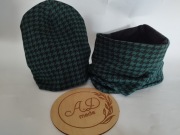 Komplet czapka komin bawełniany damski Pepitka butelkowa zieleń M XL 