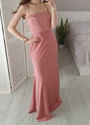 Asos pudrowa satynowa sukienka maxi na ramiączkach z gołymi plecami 40 L