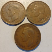 3 szt - HALF PENNY -  George (Jerzy) VI