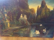 Duży obraz olejny na płótnie 122x88 cm - Paradowski - sygnowany