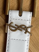 YSL Saint Laurent biały skórzany pasek damski 95 złota klamra