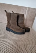 Botki Lasocki trapery zimowe kozaki zamsz skóra 39 khaki szary brąz