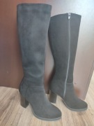 Sergio Leone Kozaki Damskie Wysokie Czarny Skóra Zamsz r.38