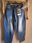 Spodnie damskie jeansowe balony z paskiem M.Sara M