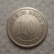 Niemcy Wilhelm II 10 pfennig fenigów 1901 F Stuttgart Württemberg KM#12