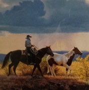 koń Kowboj i mustangi A.T.COX passepatrout pleksa rama drewno 68 x 94 cm