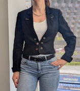 Vintage lniana czarna marynarka Resi Hammerer made in Austria 100% LEN 