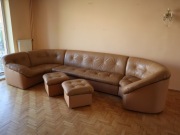 Duża skórzana kanapa narożna modułowa 390 cm + 2 pufy vintage oldmoney loft