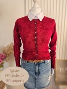 Sweter jedwab angora Jigsaw 38 M kardigan czerwony bordowy bdb print cekiny