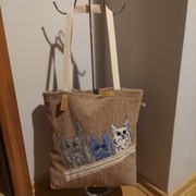 3 ZABAWNE KOTY -nowa torba torebka zakupowa ze sztruksu-rękodzieło handmade