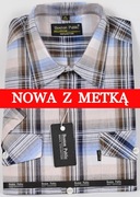 Koszula męska granatowa w kratkę na krótki rękaw kołnierzyk 39/40