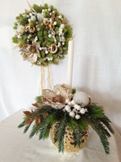 Komplet glamour wianek na drzwi + stroik ze swiecą bombki, szyszki,donica