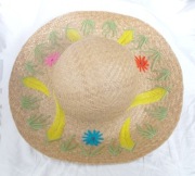 vintage kapelusz słomkowy, hippie kapelusz w kwiaty, retro kapelusz