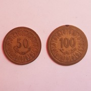 Monety, Tunezja 50 milimów 1960 i 100 milimów 1983