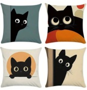 Poszewka na poduszkę, kocie sprawki, czarny kotek, 45x45cm, 4szt.