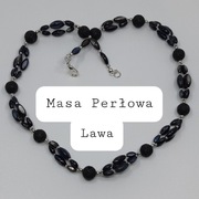 Naszyjnik Perłowa szara lawa wyplatana, grafitowy masa perłowa Handmade
