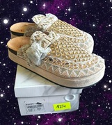 Klapki mega bogato zdobione cyrkoniami beżowe ze srebrem rozmiar 41-26