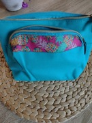 Kosmetyczka materiałowa z kieszonką, niebieska