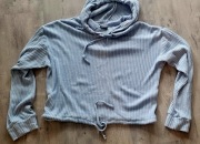 Bluzka trykotowa niebieska z kapturem kangurka ginatricot