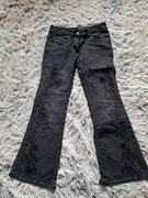 Vintage spodnie jeans grafitowe 134/140 dzwony z koralikami gloss