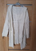 Biały kardigan warkoczowy z kapturem sweter boho uniwersalny M L